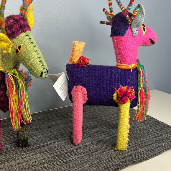 Abrazo Style Folk Art Handmade Reindeer Mexico Set of 2 - Picture 5 of 10